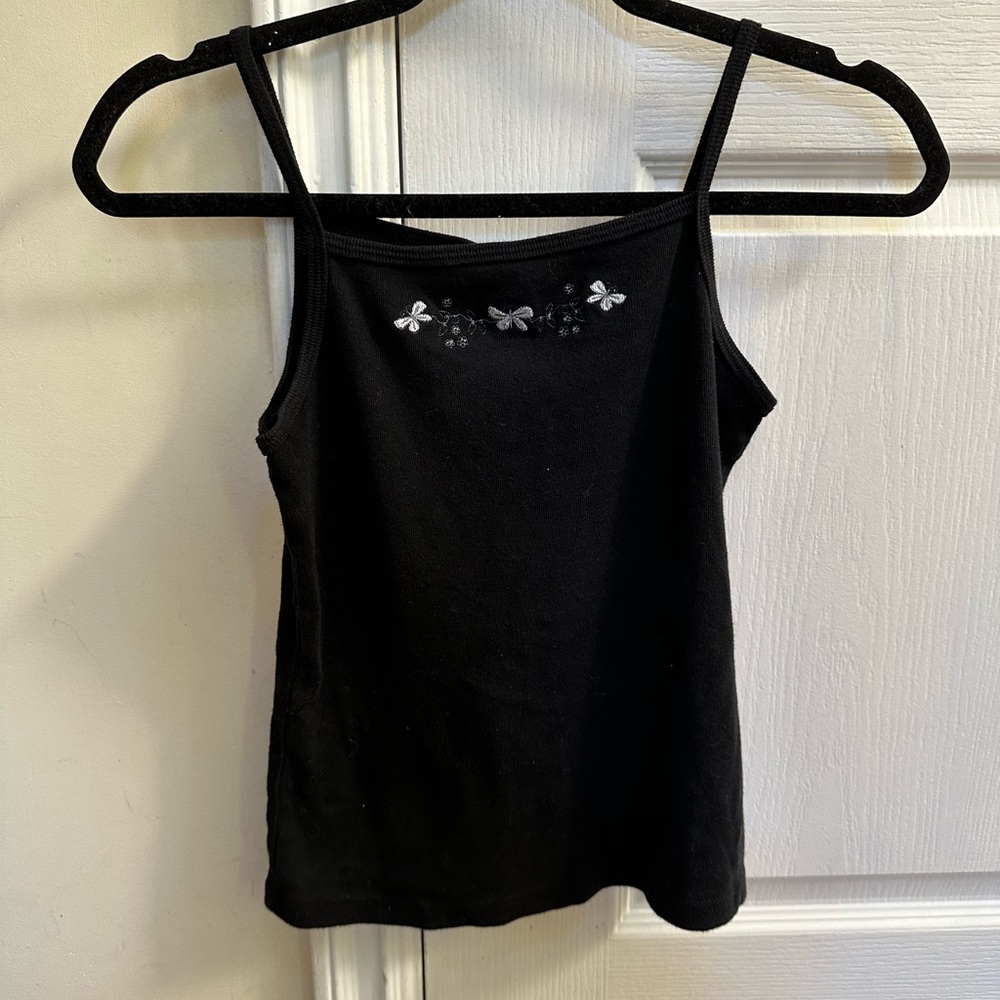 Black butterfly graphic tank top